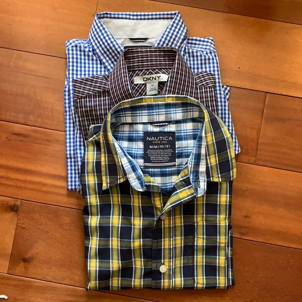 3 designer dress shirts boys 10-12 Nautica DKNY
